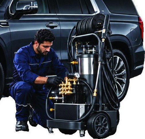Technician carrying out equipment maintenance on site